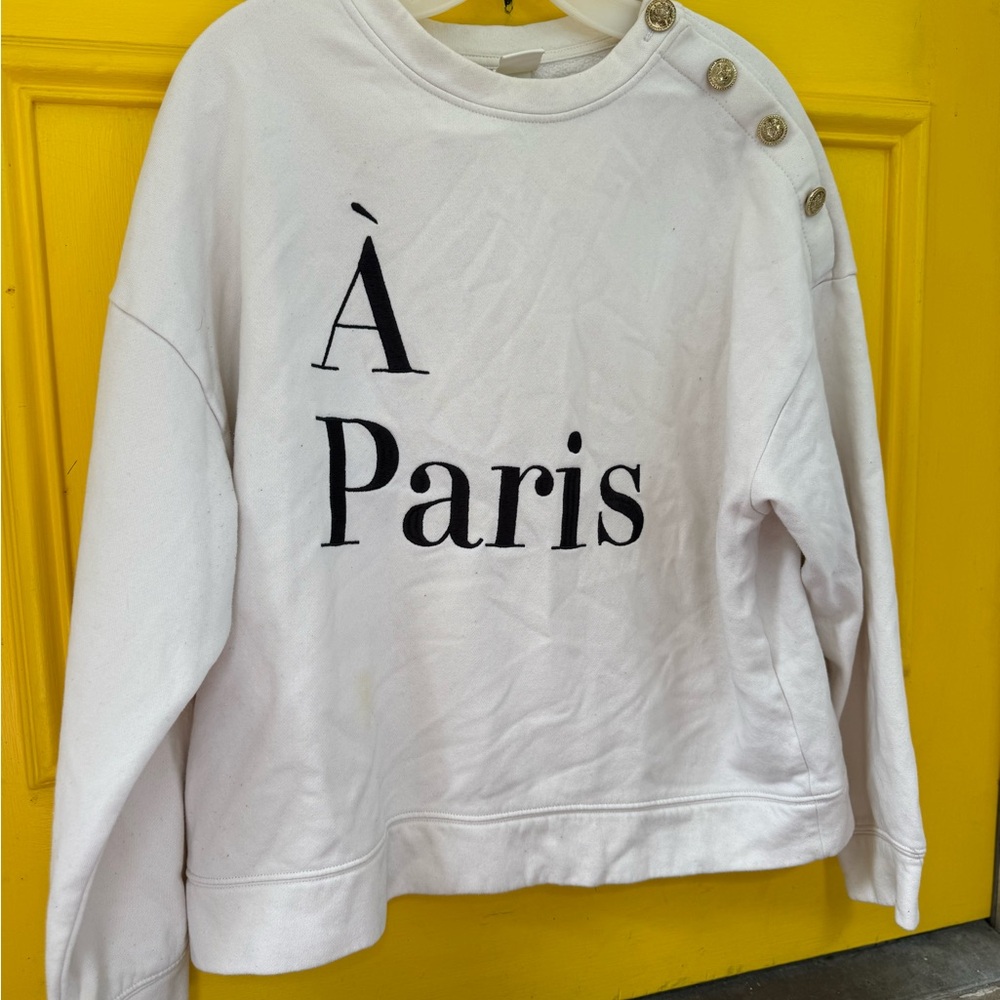 Paris White Button-Shoulder Sweater